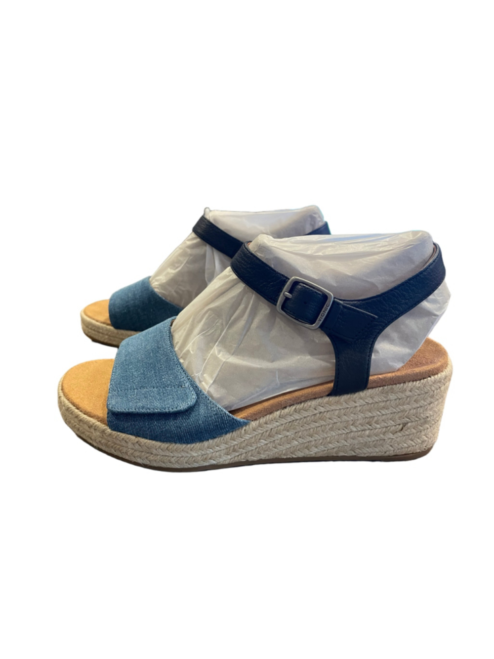 Vionic Sable Womens 11 Wide Denim Black Platform Espadrille Wedge Sandals NIB